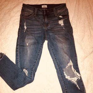 cropped, distressed skinny jeans